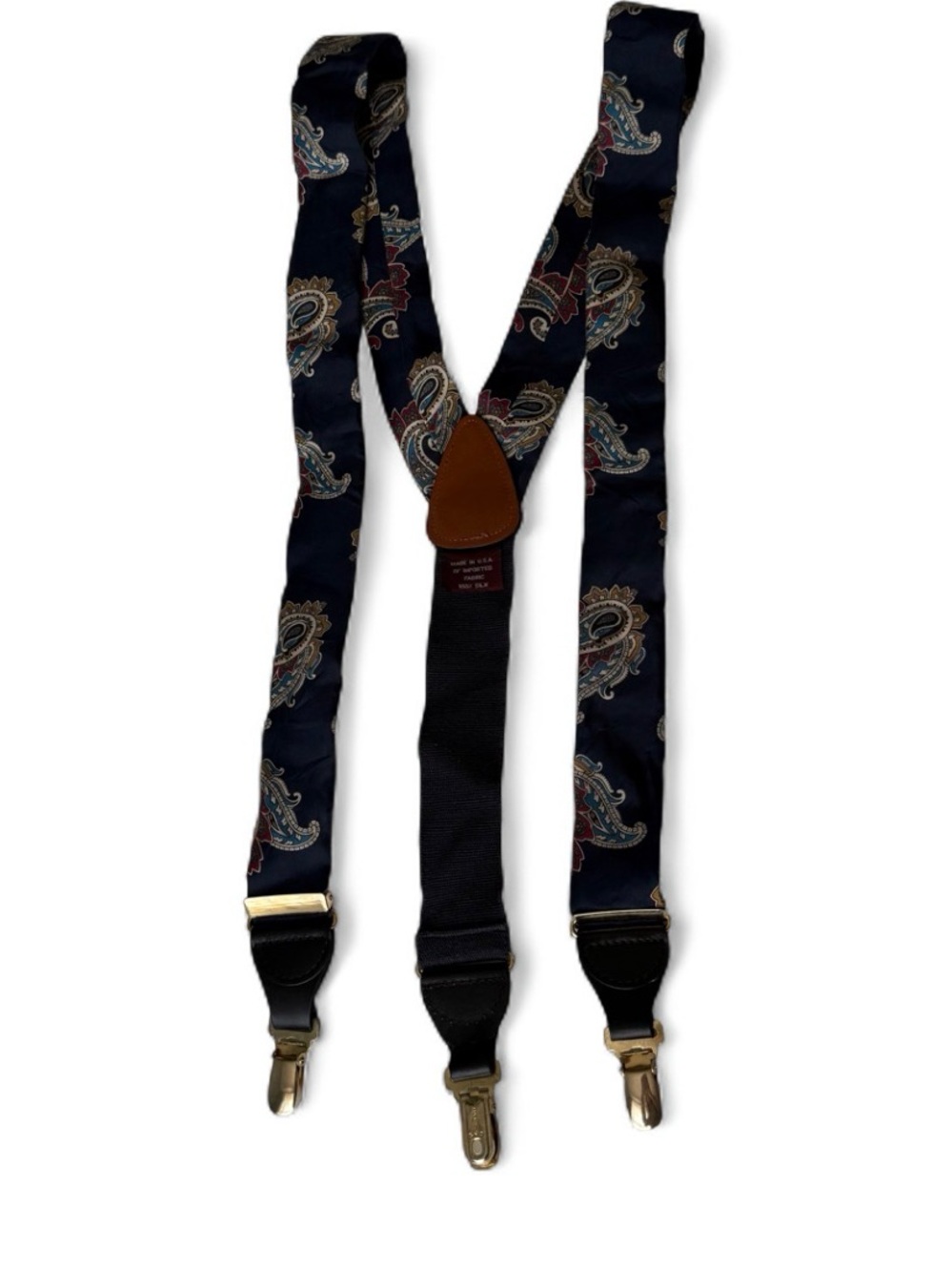 Vtg Men's Navy blue Paisley Suspenders - Classic Adjustable Braces made USA